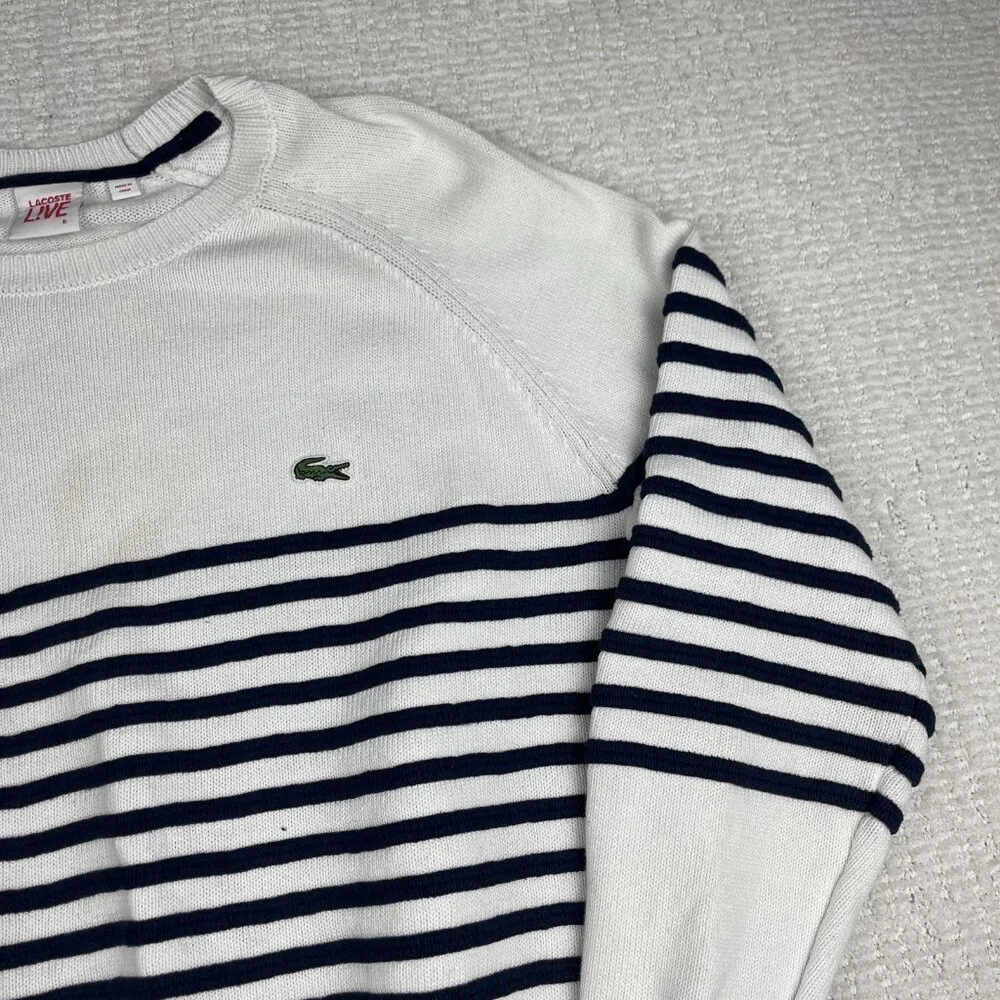Lacoste Live! Preppy Knitted pullover Sweater White / Navy Striped Men Sz 6 Read - Picture 4 of 16